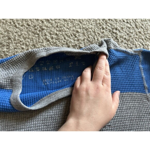 American Eagle Shirt Mens LARGE Long Sleeve Gray  Blue Waffle Knit - Picture 4 of 5